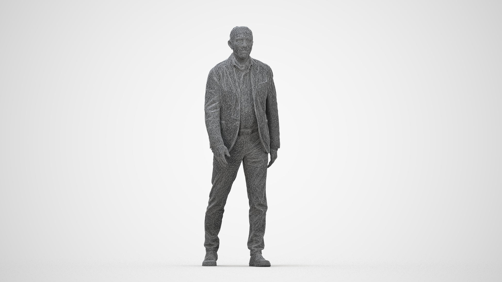 3D scanned senior man walking business, photorealistic archviz people for Enscape and SketchUp, wireframe back view