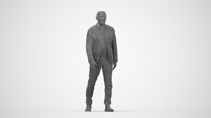 3D scanned senior man walking business, photorealistic archviz people for Enscape and SketchUp, wireframe back view