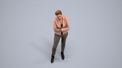 3D human model woman business, photogrammetry scanned person for archviz, back view render