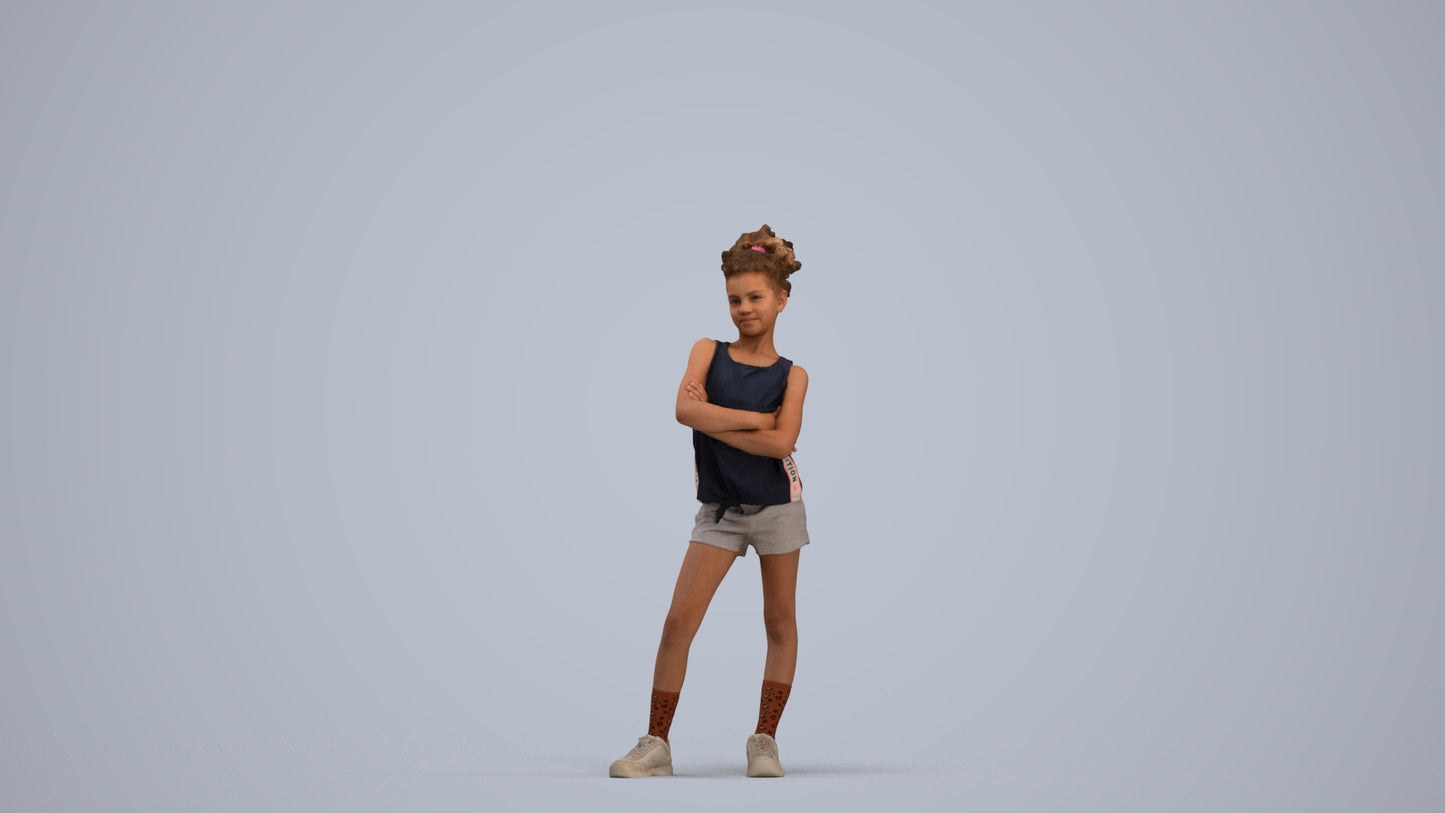 scanned 3D girl sport kids, photogrammetry people for Enscape and V-Ray, standing pose render
