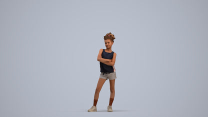 scanned 3D girl sport kids, photogrammetry people for Enscape and V-Ray, standing pose render