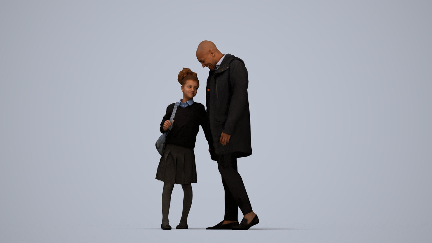 realistic 3D human girl business kids, archviz people FBX OBJ for Blender, top-down view render