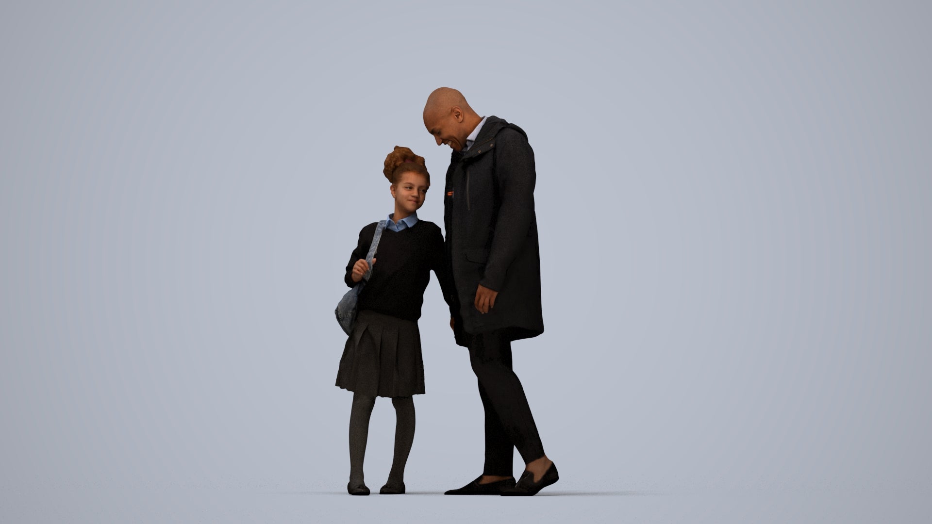 realistic 3D human girl business kids, archviz people FBX OBJ for Blender, top-down view render