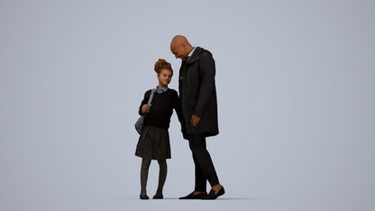 realistic 3D human girl business kids, archviz people FBX OBJ for Blender, top-down view render