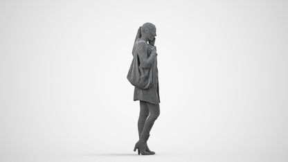 3D people model woman casual standing, scanned human for 3ds Max rendering, wireframe side view