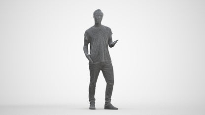 realistic 3D human man casual standing, archviz people FBX OBJ for Blender, three-quarter front view render