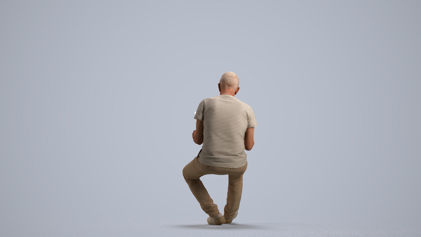 realistic 3D people senior man casual sitting, render-ready for V-Ray and Corona, FBX OBJ, front view render