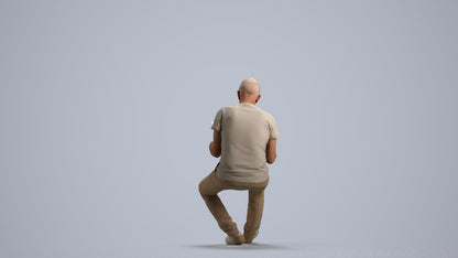 realistic 3D people senior man casual sitting, render-ready for V-Ray and Corona, FBX OBJ, front view render