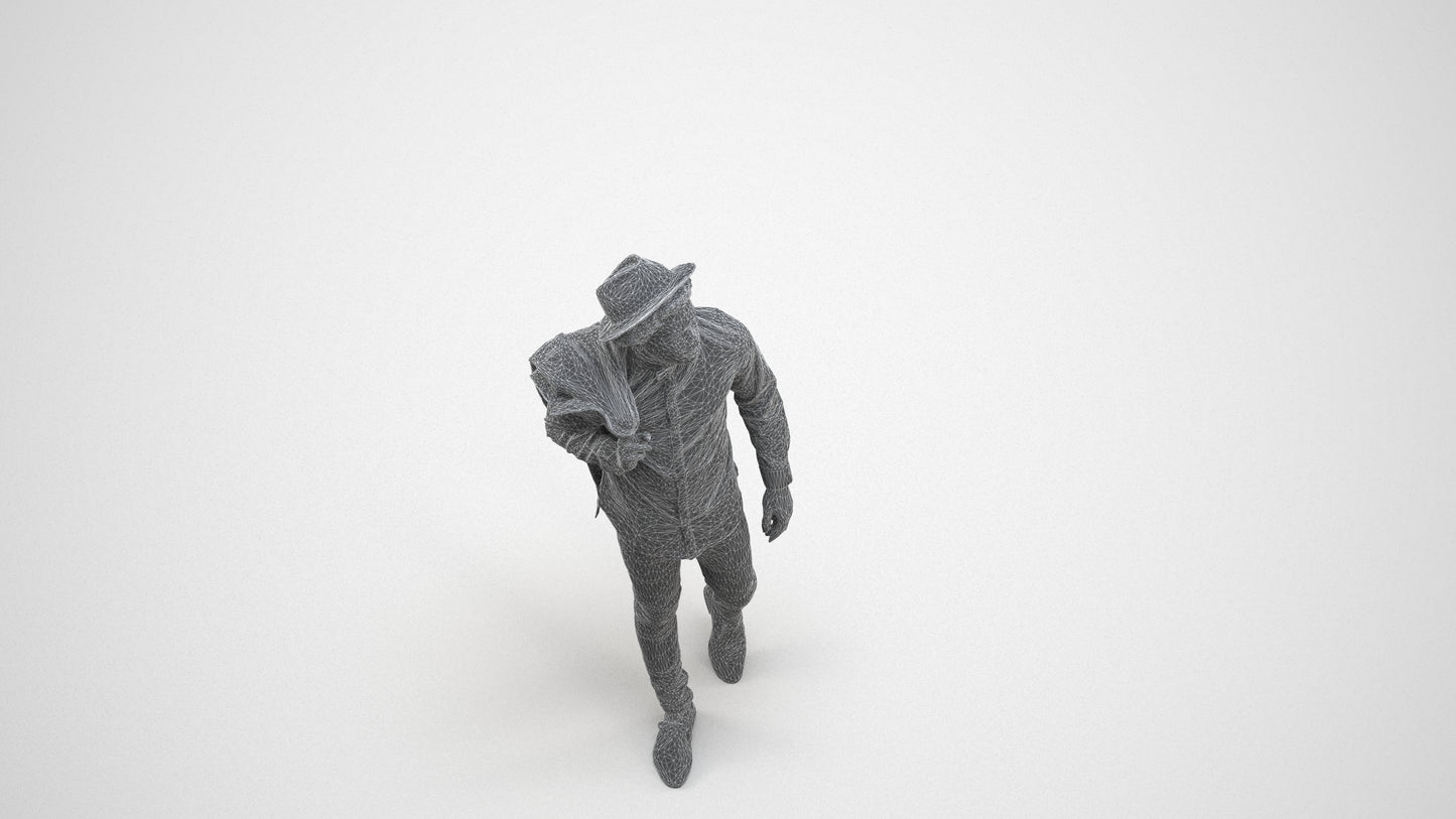 realistic 3D people man casual standing, render-ready for V-Ray and Corona, FBX OBJ, wireframe three-quarter view