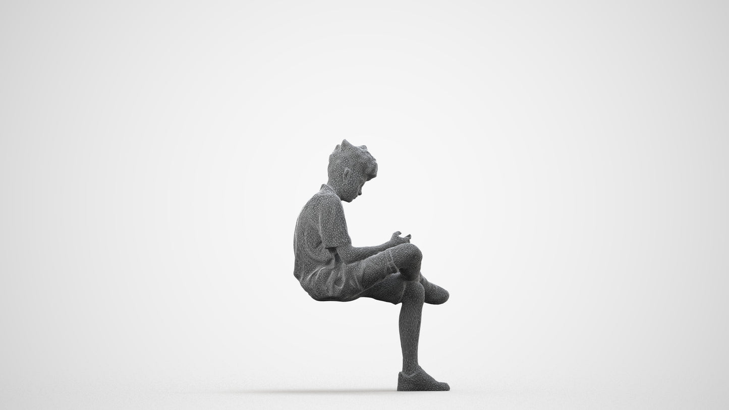 realistic 3D human boy casual kids, archviz people FBX OBJ for Blender, wireframe side view