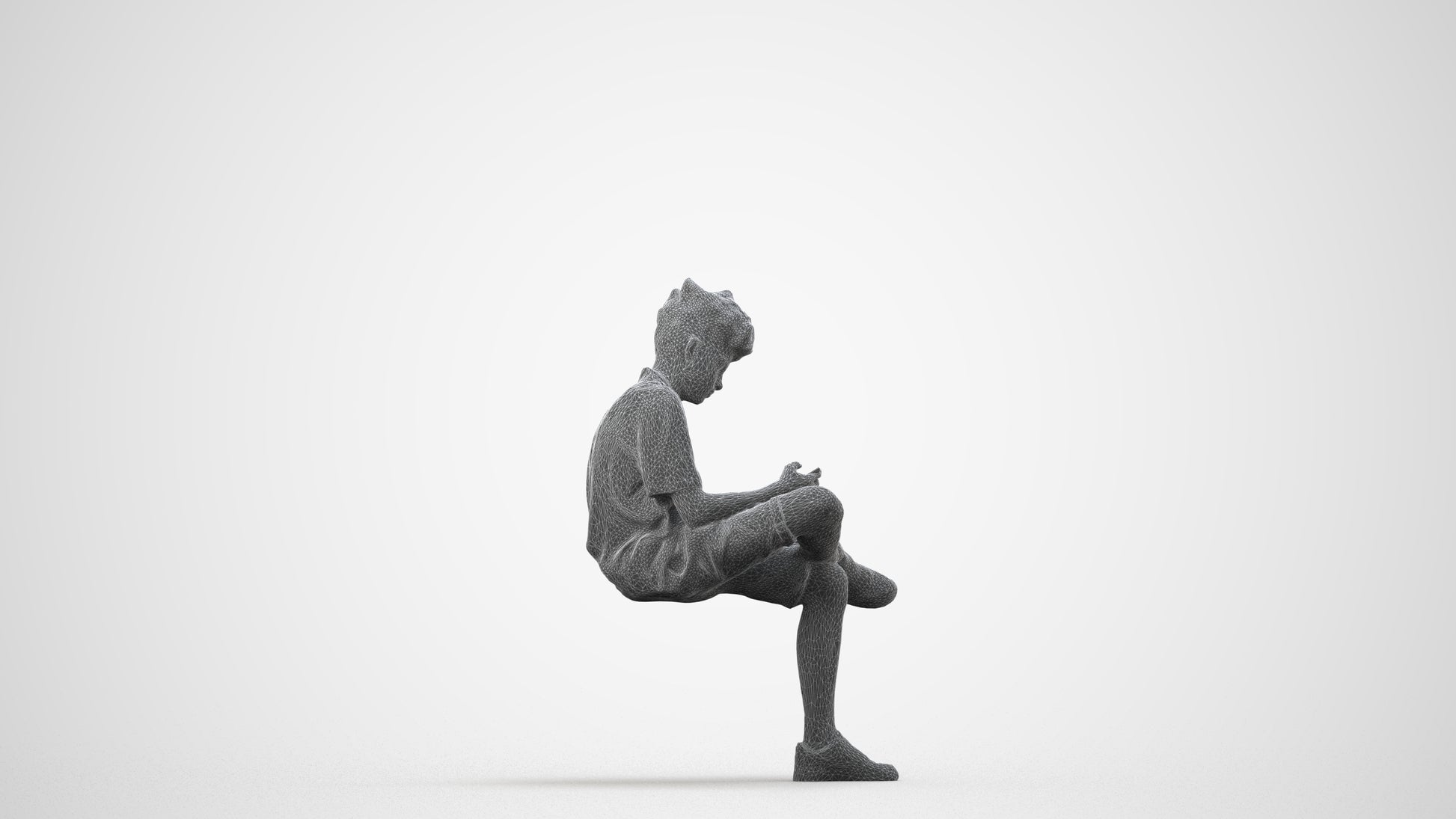 realistic 3D human boy casual kids, archviz people FBX OBJ for Blender, wireframe side view