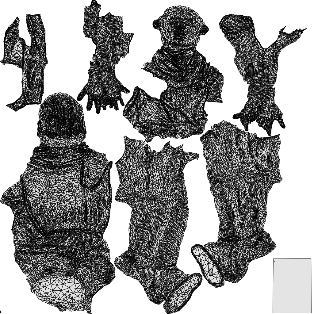 3D people model boy kids, scanned human for 3ds Max rendering, wireframe top-down view