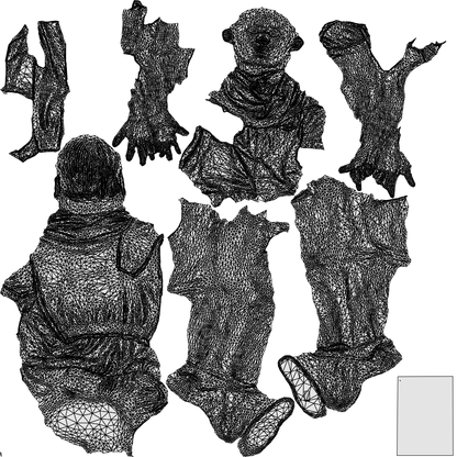 3D people model boy kids, scanned human for 3ds Max rendering, wireframe top-down view