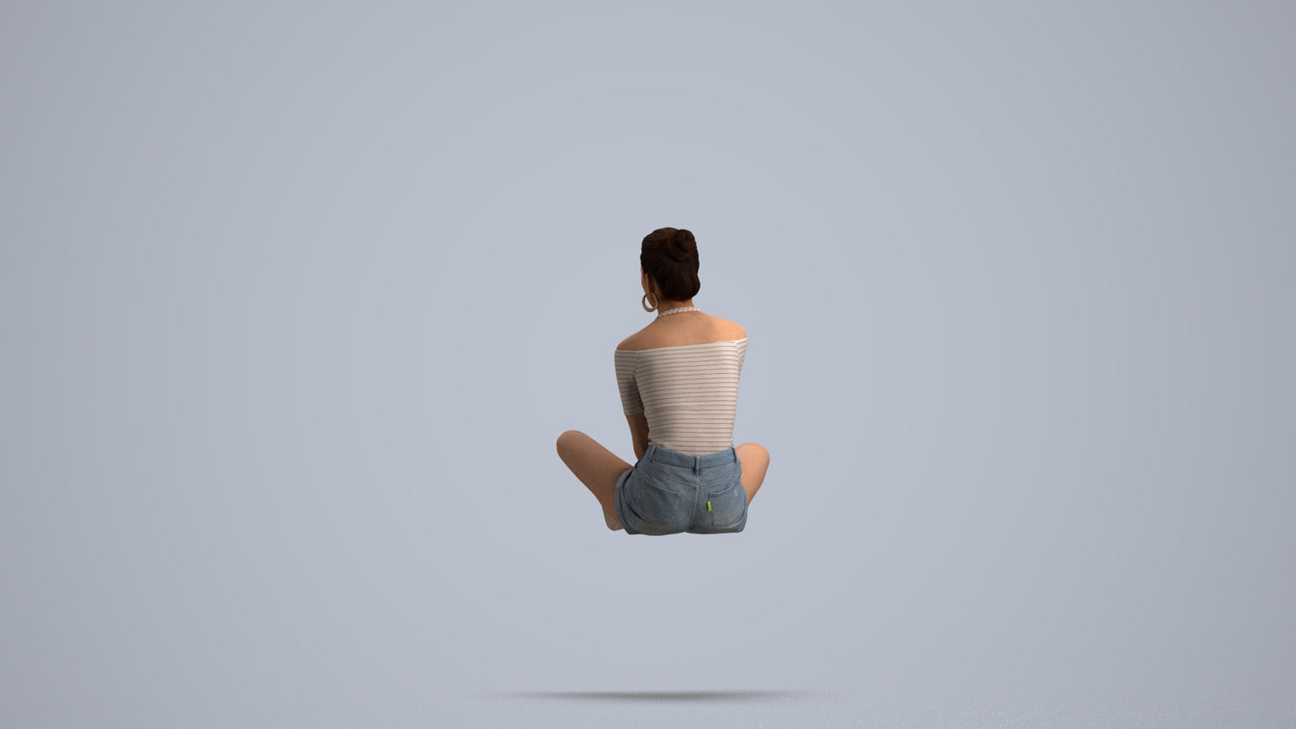 scanned 3D woman casual sitting, photogrammetry people for Enscape and V-Ray, front view render