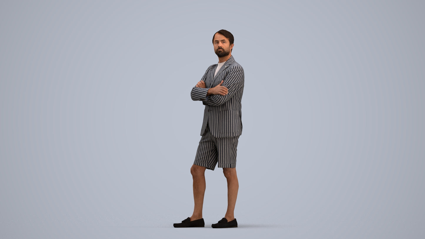 3D human model man business standing, photogrammetry scanned person for archviz, standing pose render