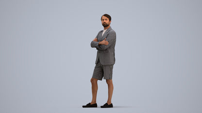 3D human model man business standing, photogrammetry scanned person for archviz, standing pose render