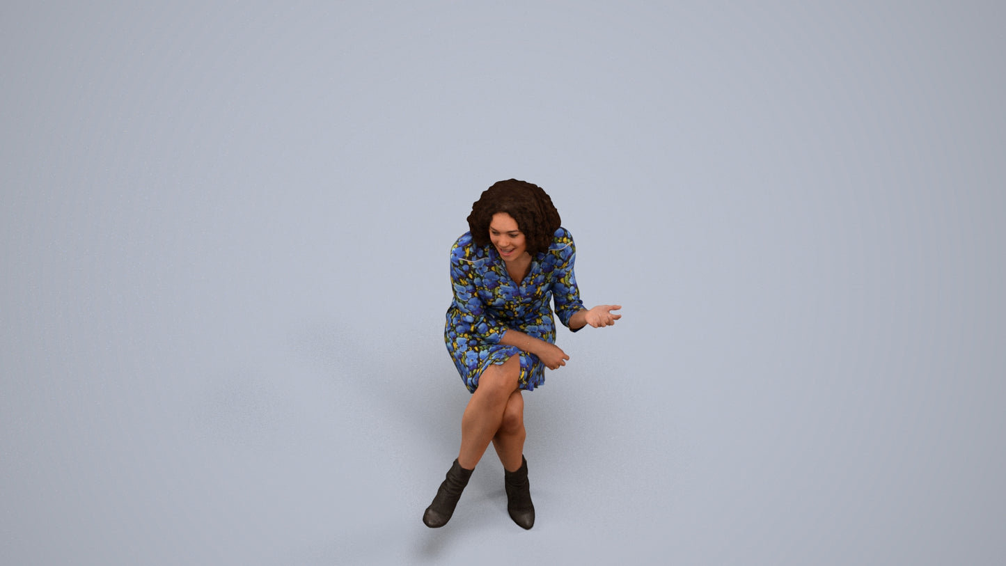 realistic 3D people woman casual sitting, render-ready for V-Ray and Corona, FBX OBJ, back view render