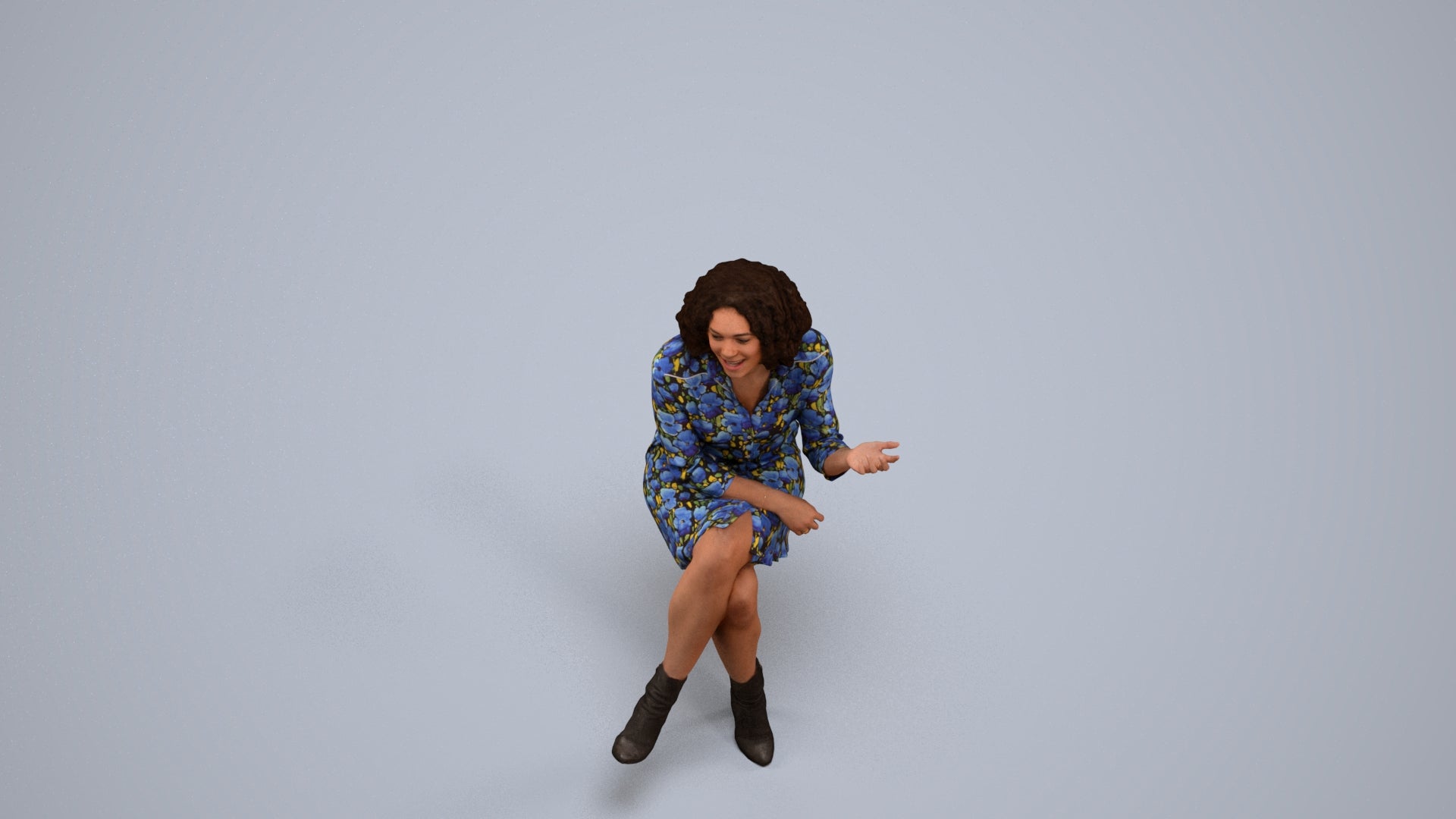 realistic 3D people woman casual sitting, render-ready for V-Ray and Corona, FBX OBJ, back view render