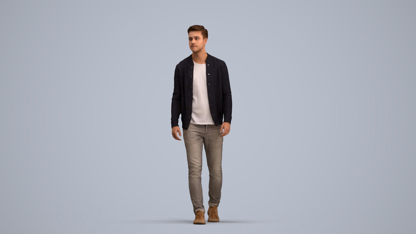 realistic 3D human man casual walking, archviz people FBX OBJ for Blender, standing pose render