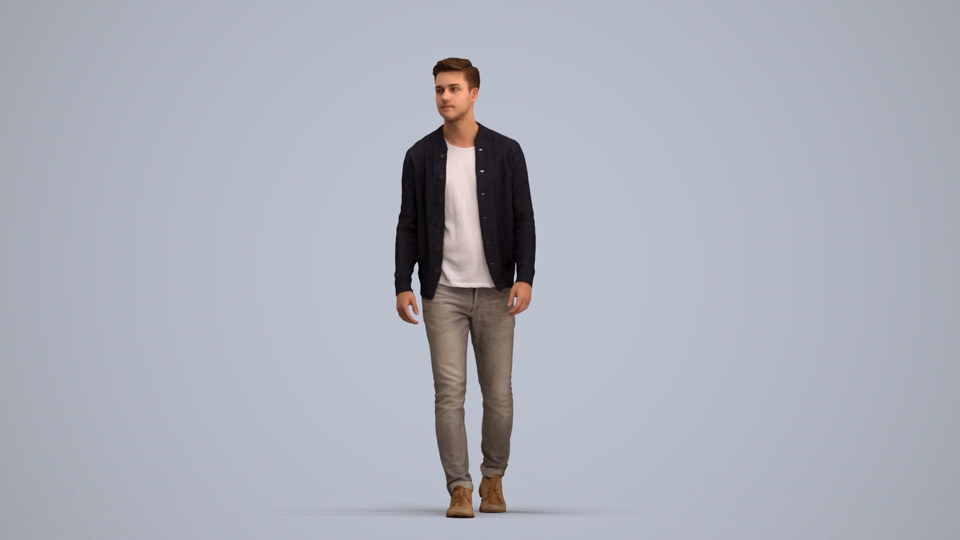 realistic 3D human man casual walking, archviz people FBX OBJ for Blender, standing pose render