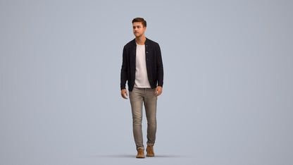 realistic 3D human man casual walking, archviz people FBX OBJ for Blender, standing pose render