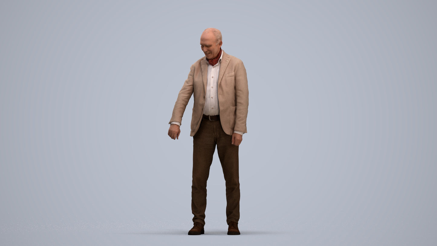 photogrammetry 3D senior man casual standing, realistic human model archviz FBX, standing pose render