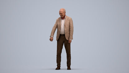 photogrammetry 3D senior man casual standing, realistic human model archviz FBX, standing pose render