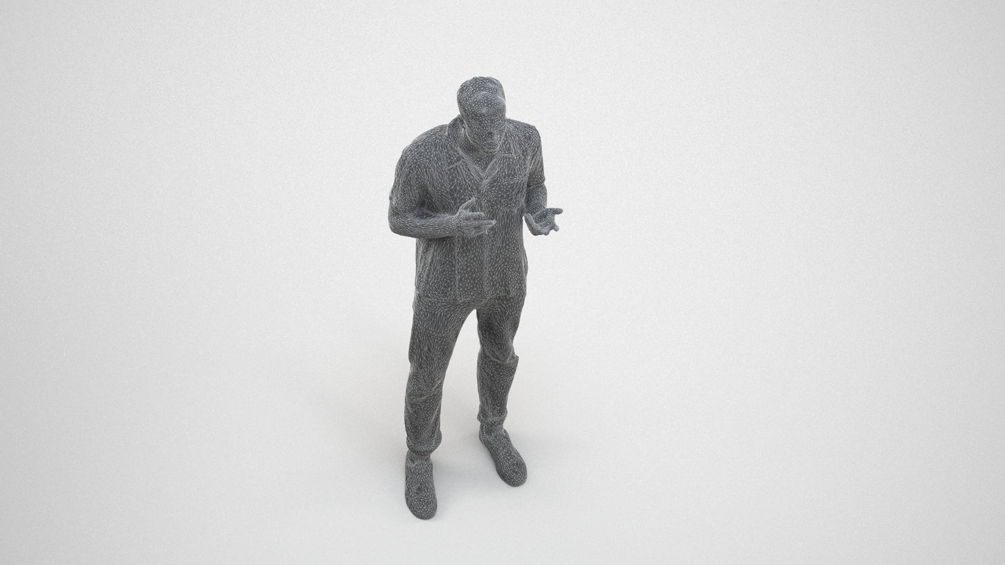 3D people model man casual standing, scanned human for 3ds Max rendering, wireframe three-quarter view