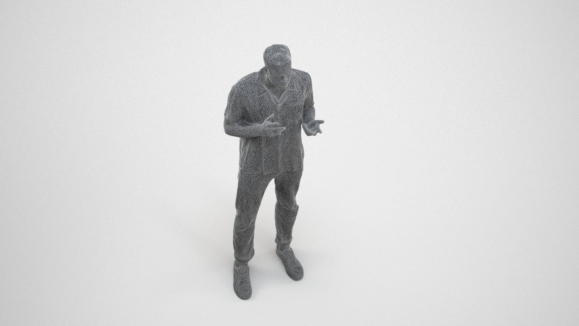 3D people model man casual standing, scanned human for 3ds Max rendering, wireframe three-quarter view