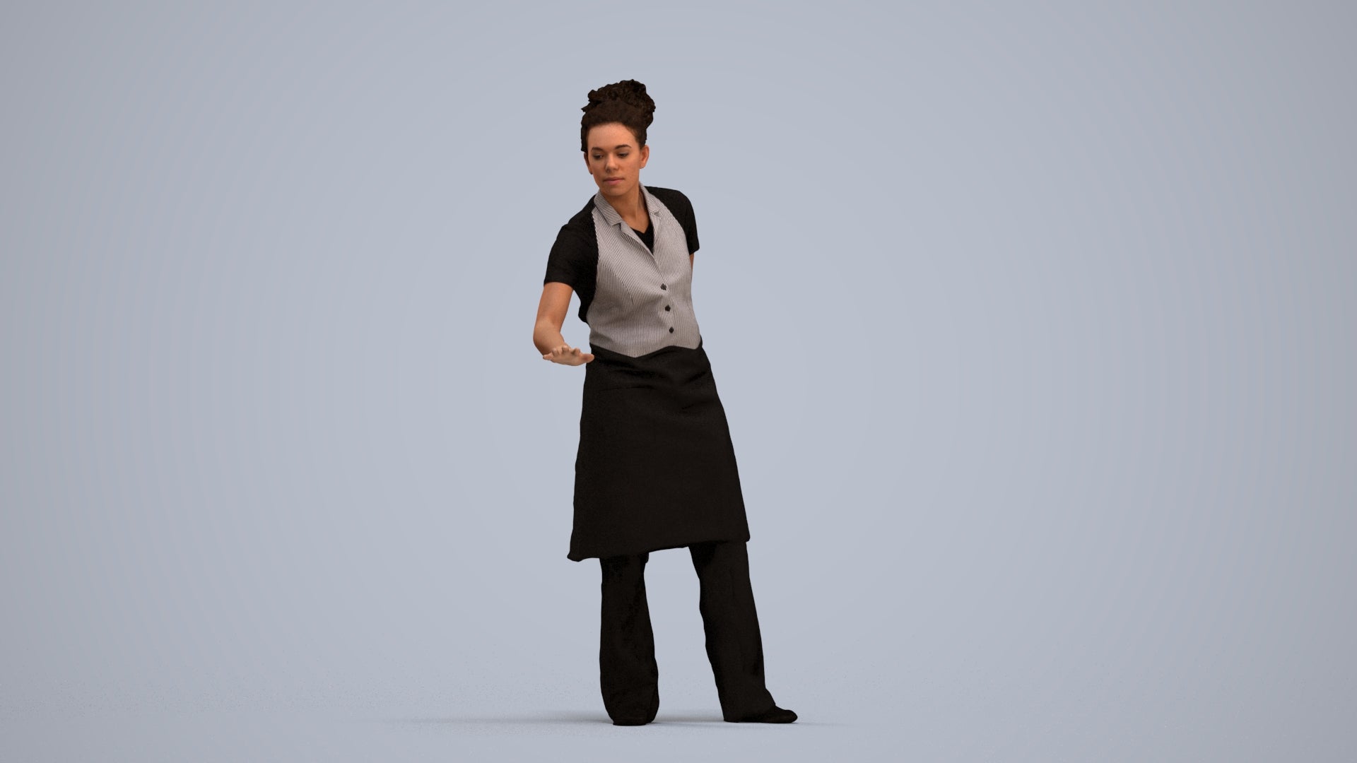 realistic 3D people woman hospitality, render-ready for V-Ray and Corona, FBX OBJ, standing pose render
