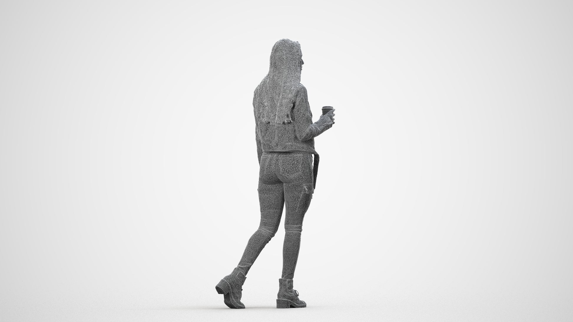 realistic 3D people woman casual walking, render-ready for V-Ray and Corona, FBX OBJ, wireframe side view
