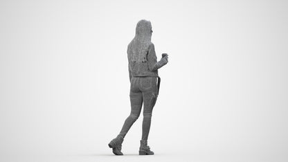 realistic 3D people woman casual walking, render-ready for V-Ray and Corona, FBX OBJ, wireframe side view