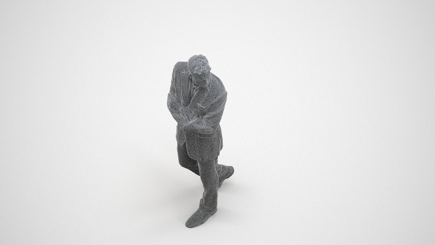 3D human model man business, photogrammetry scanned person for archviz, wireframe three-quarter view