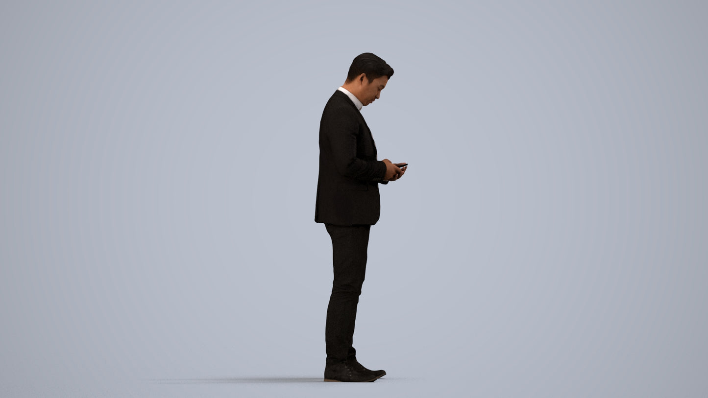 realistic 3D man business, scanned archviz people for Blender and 3ds Max, side view render