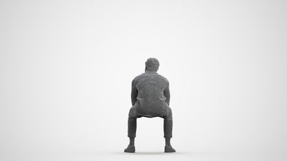 3D scanned man sitting casual, photorealistic archviz people for Enscape and SketchUp, wireframe front view