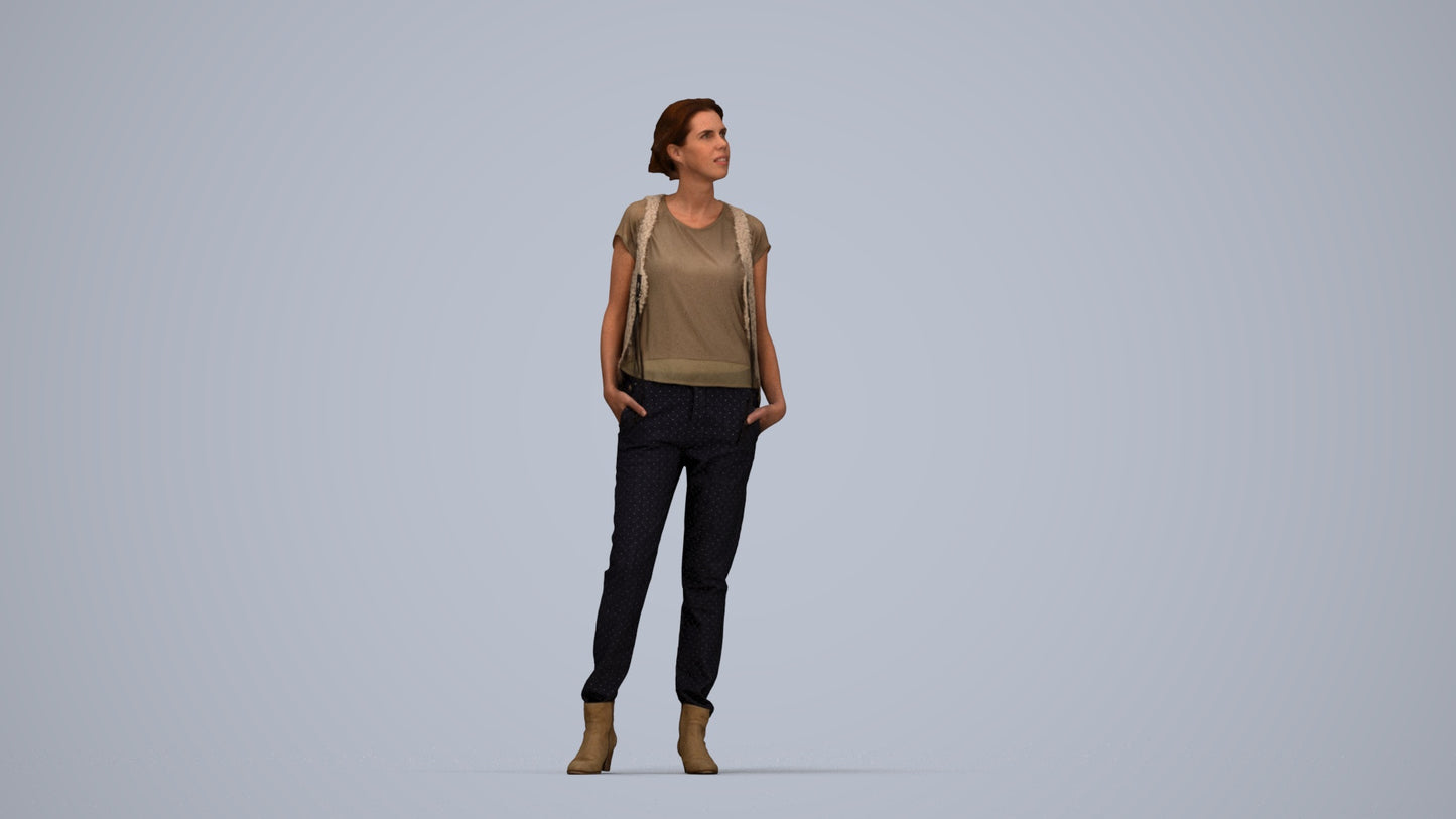 scanned 3D woman casual standing, photogrammetry people for Enscape and V-Ray, top-down view render