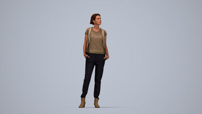 scanned 3D woman casual standing, photogrammetry people for Enscape and V-Ray, top-down view render