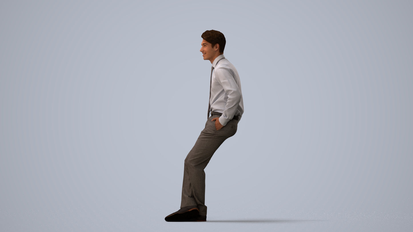 realistic 3D human man business, archviz people FBX OBJ for Blender, three-quarter view render