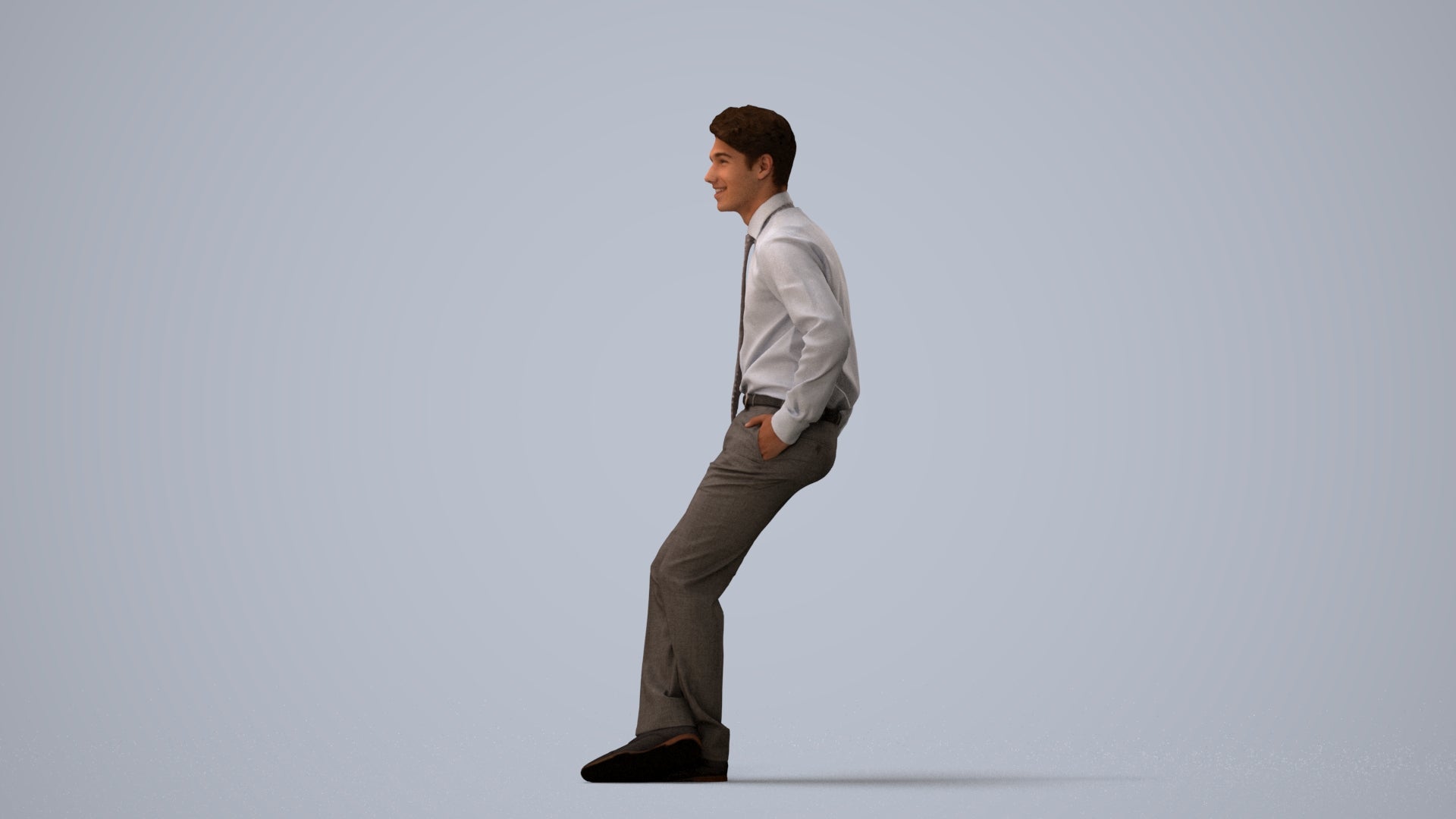 realistic 3D human man business, archviz people FBX OBJ for Blender, three-quarter view render