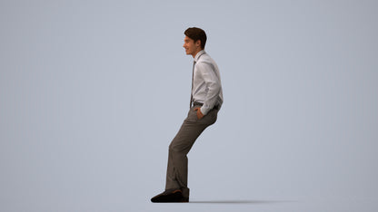 realistic 3D human man business, archviz people FBX OBJ for Blender, three-quarter view render