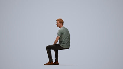 realistic 3D human man casual sitting, archviz people FBX OBJ for Blender, top-down view render