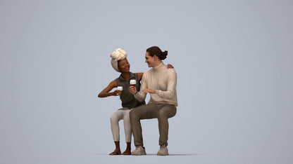 scanned 3D man casual couple, photogrammetry people for Enscape and V-Ray, top-down view render