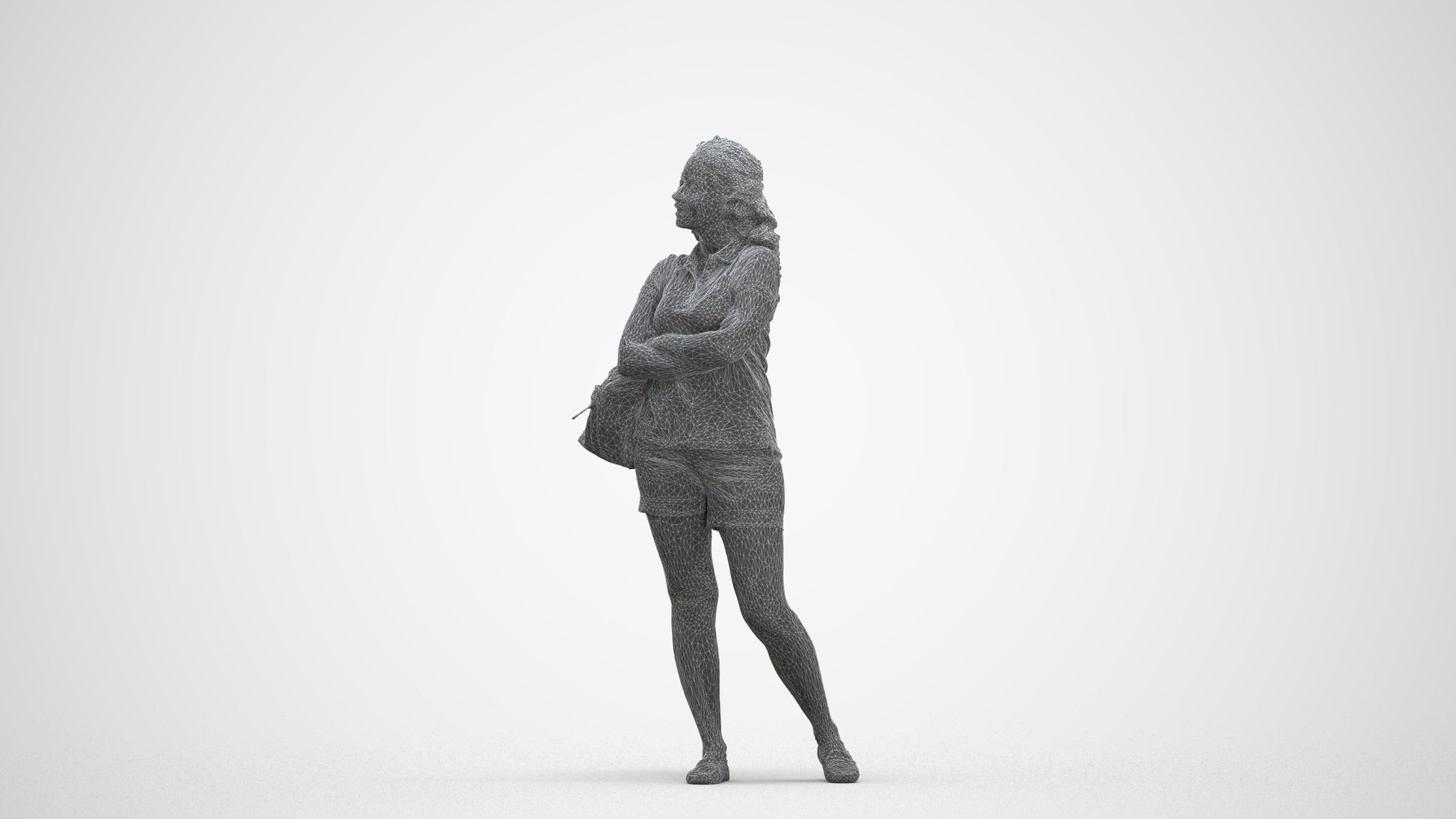 scanned 3D woman casual standing, photogrammetry people for Enscape and V-Ray, three-quarter front view render