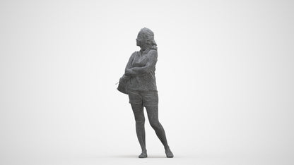 scanned 3D woman casual standing, photogrammetry people for Enscape and V-Ray, three-quarter front view render