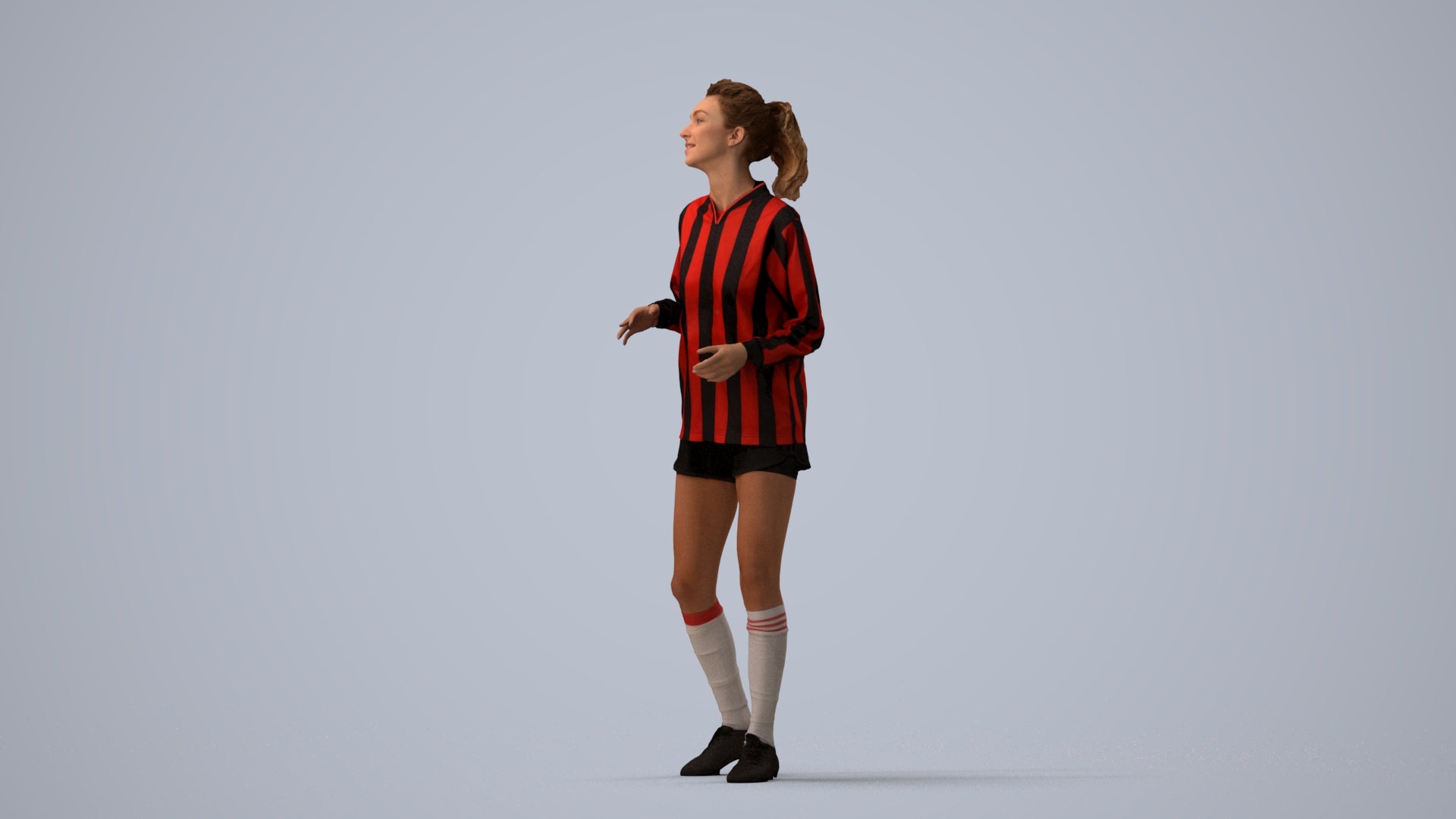 realistic 3D human woman sport, archviz people FBX OBJ for Blender, three-quarter view render