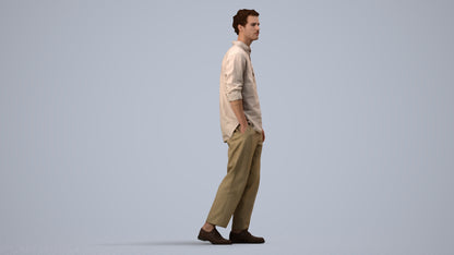 3D human model man casual walking, photogrammetry scanned person for archviz, front view render