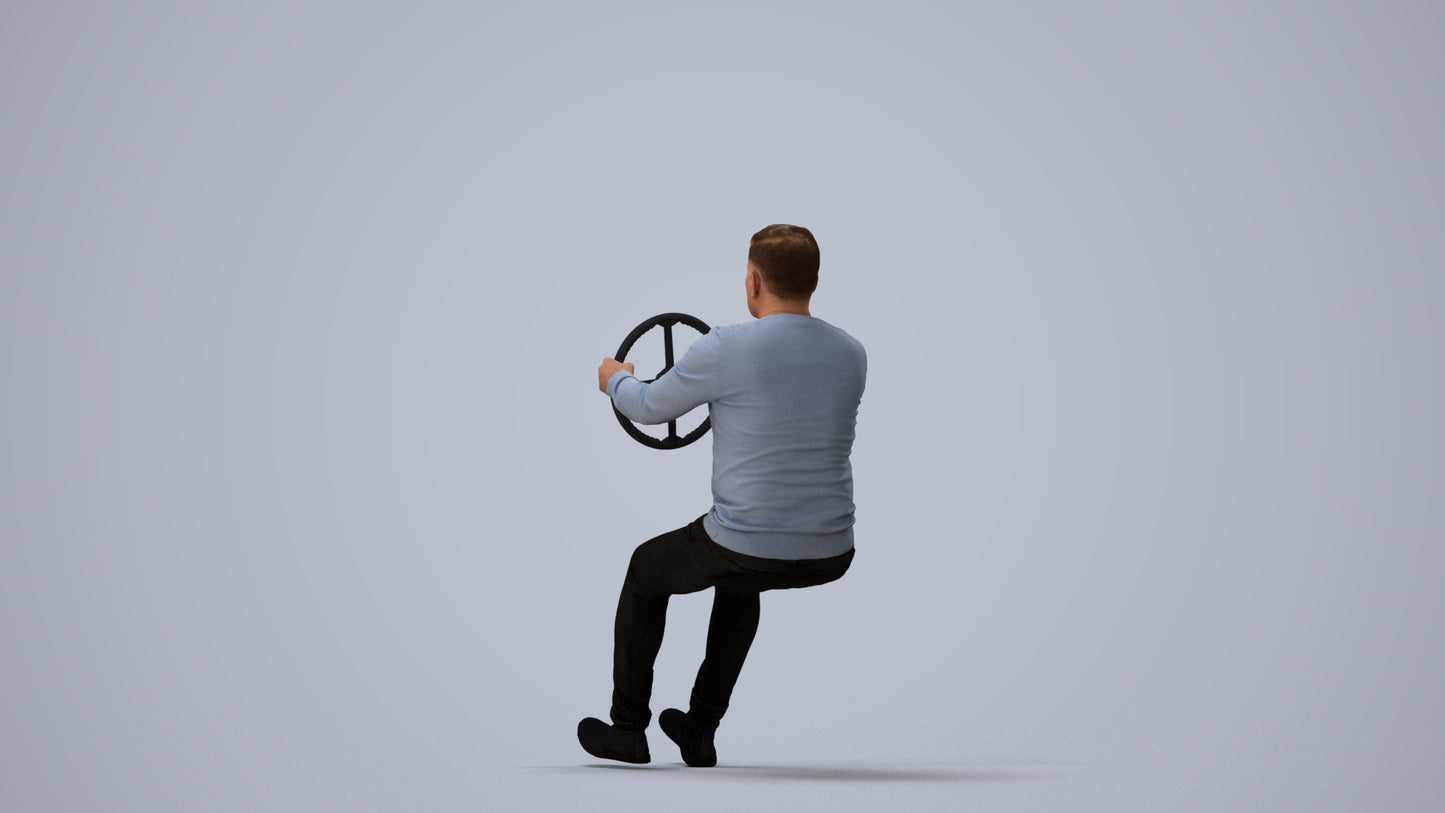 3D people model man business driving, scanned human for 3ds Max rendering, three-quarter view render