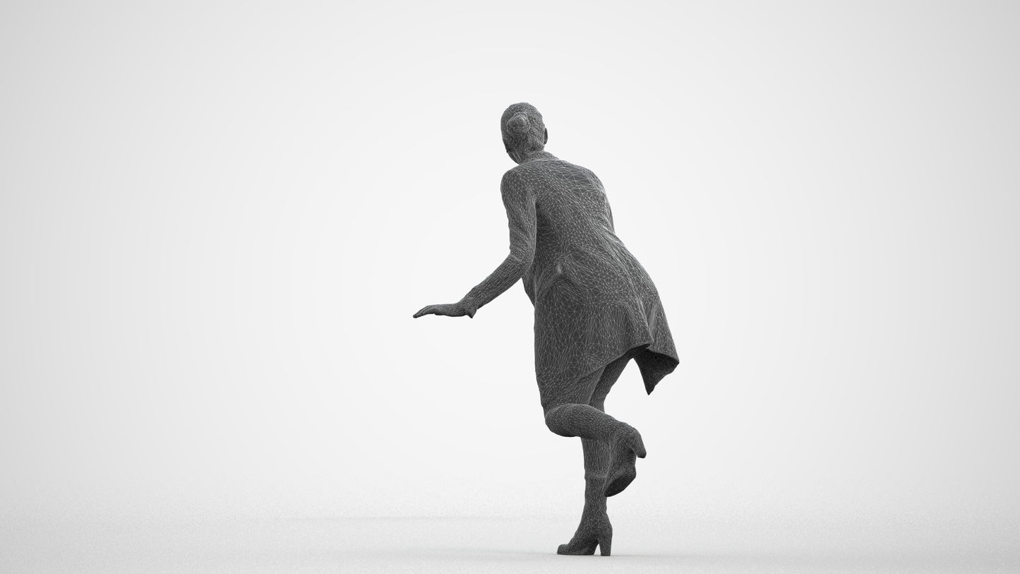 realistic 3D people woman business standing, render-ready for V-Ray and Corona, FBX OBJ, wireframe front view