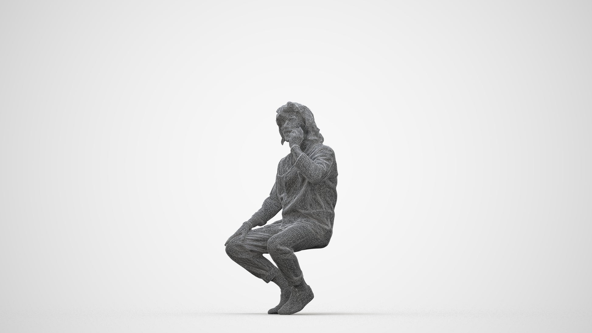realistic 3D man casual sitting, scanned archviz people for Blender and 3ds Max, wireframe back view
