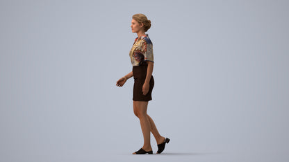 photogrammetry 3D woman casual walking, realistic human model archviz FBX, three-quarter view render